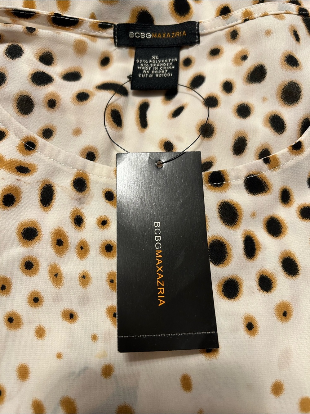 BCBGMaxAzria White Blouse with Gold & Black Floral Dot Print - Picture 5 of 8